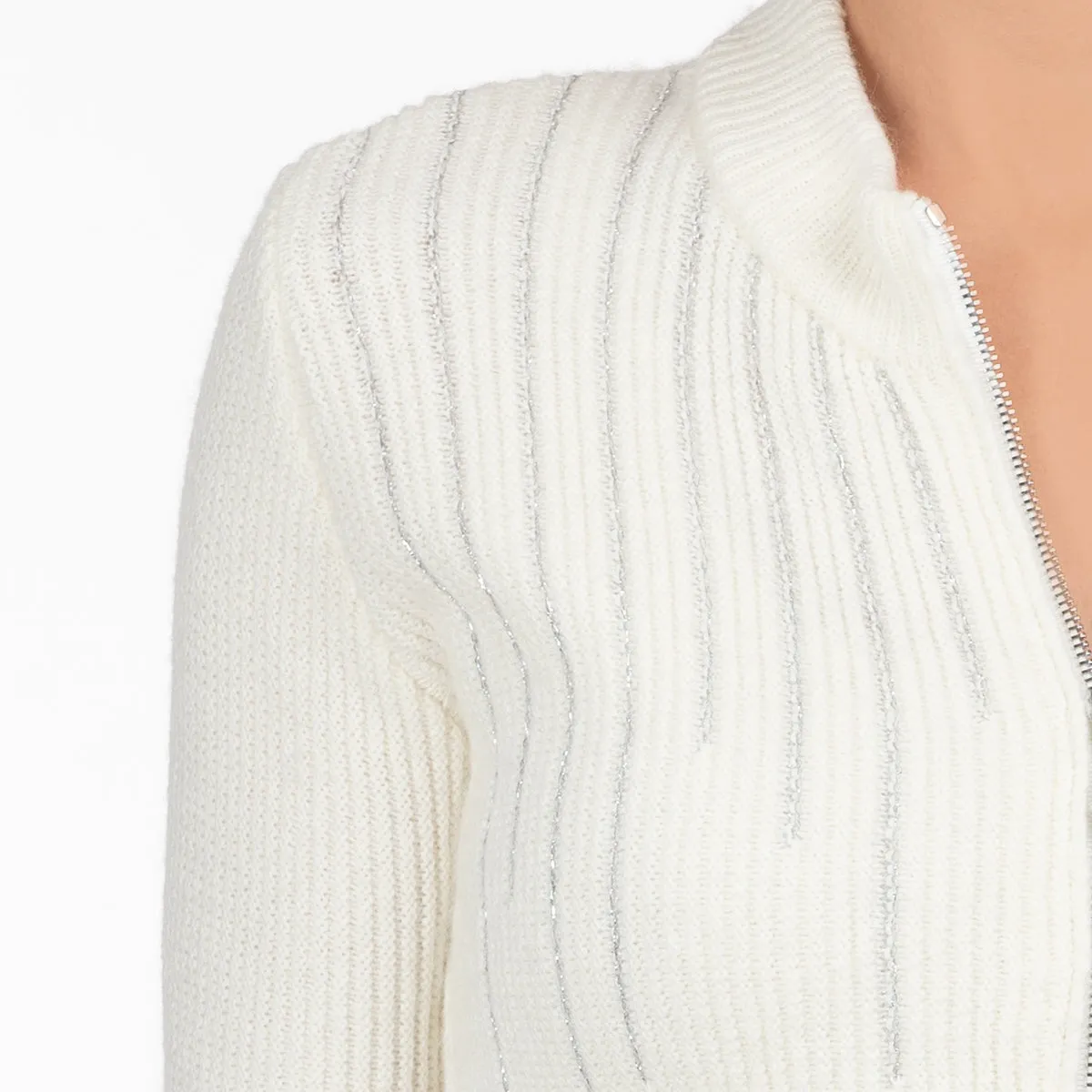 Lurex Zip Cardigan in White