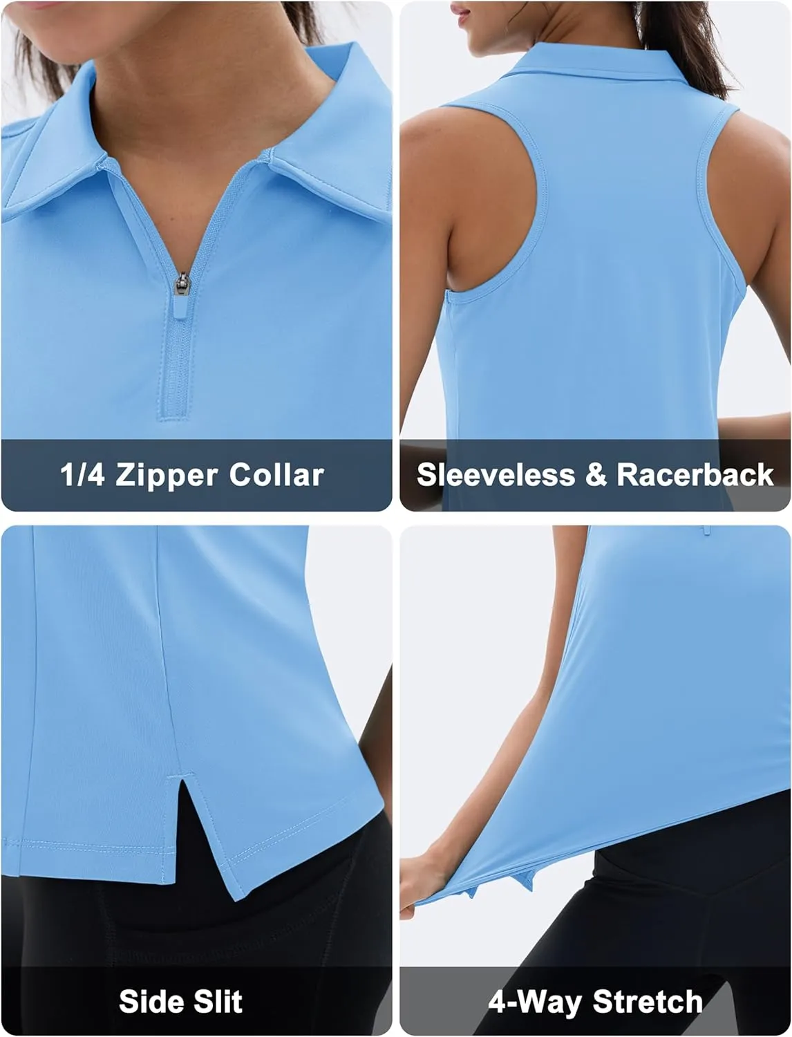 MAGCOMSEN Womens Golf Polo Shirts Sleeveless Racerback Zip Up UPF 50  Quick Dry Tennis Workout Athletic Tank Tops