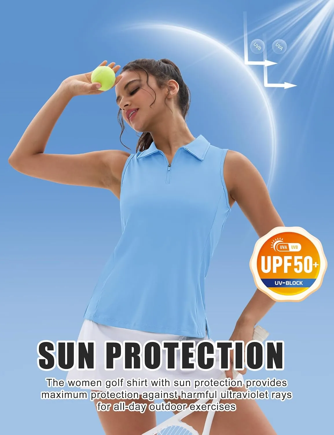 MAGCOMSEN Womens Golf Polo Shirts Sleeveless Racerback Zip Up UPF 50  Quick Dry Tennis Workout Athletic Tank Tops