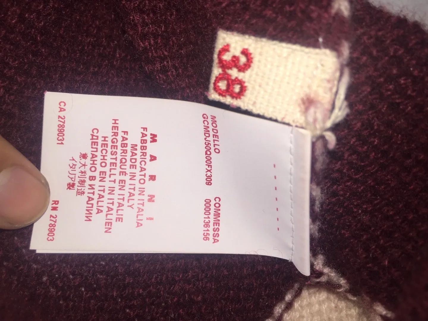 MARNI Cashmere and Virgin Wool Striped Burgundy Sweater 38