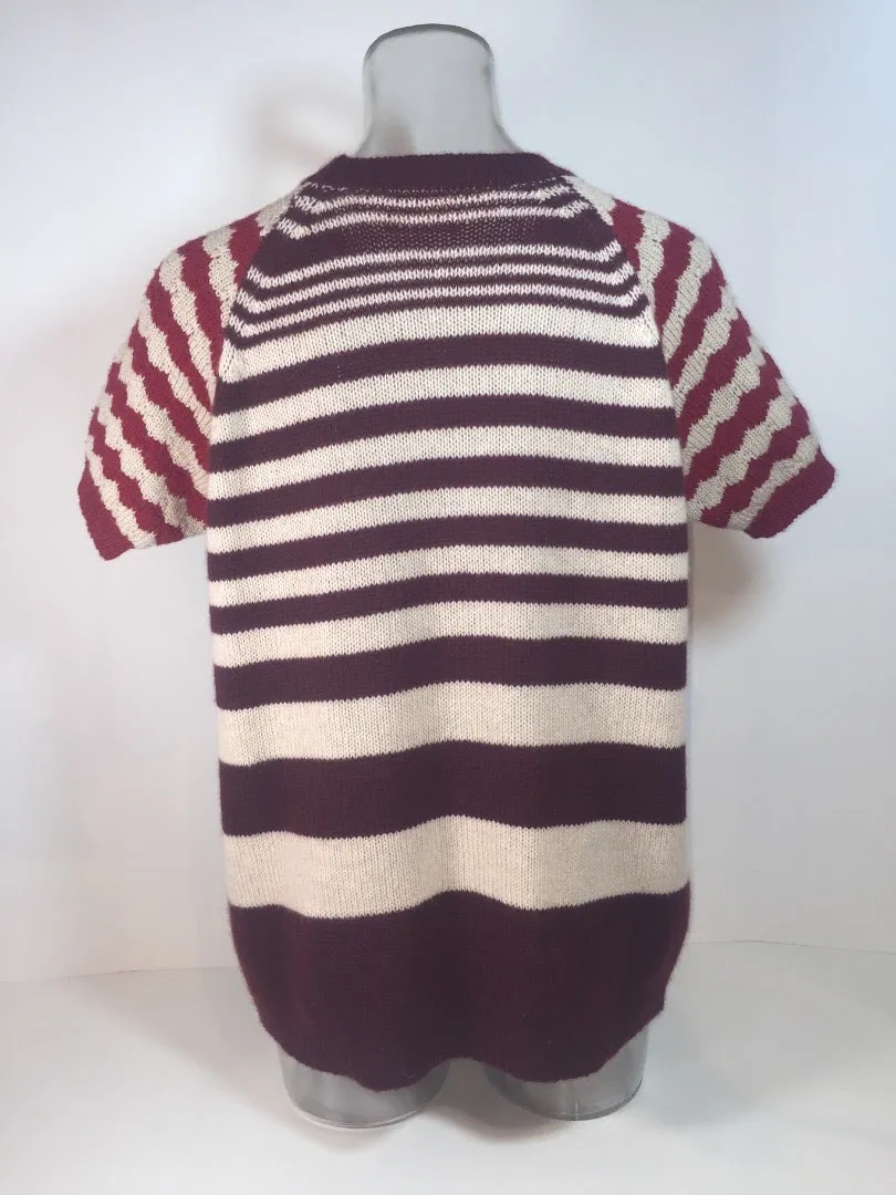 MARNI Cashmere and Virgin Wool Striped Burgundy Sweater 38
