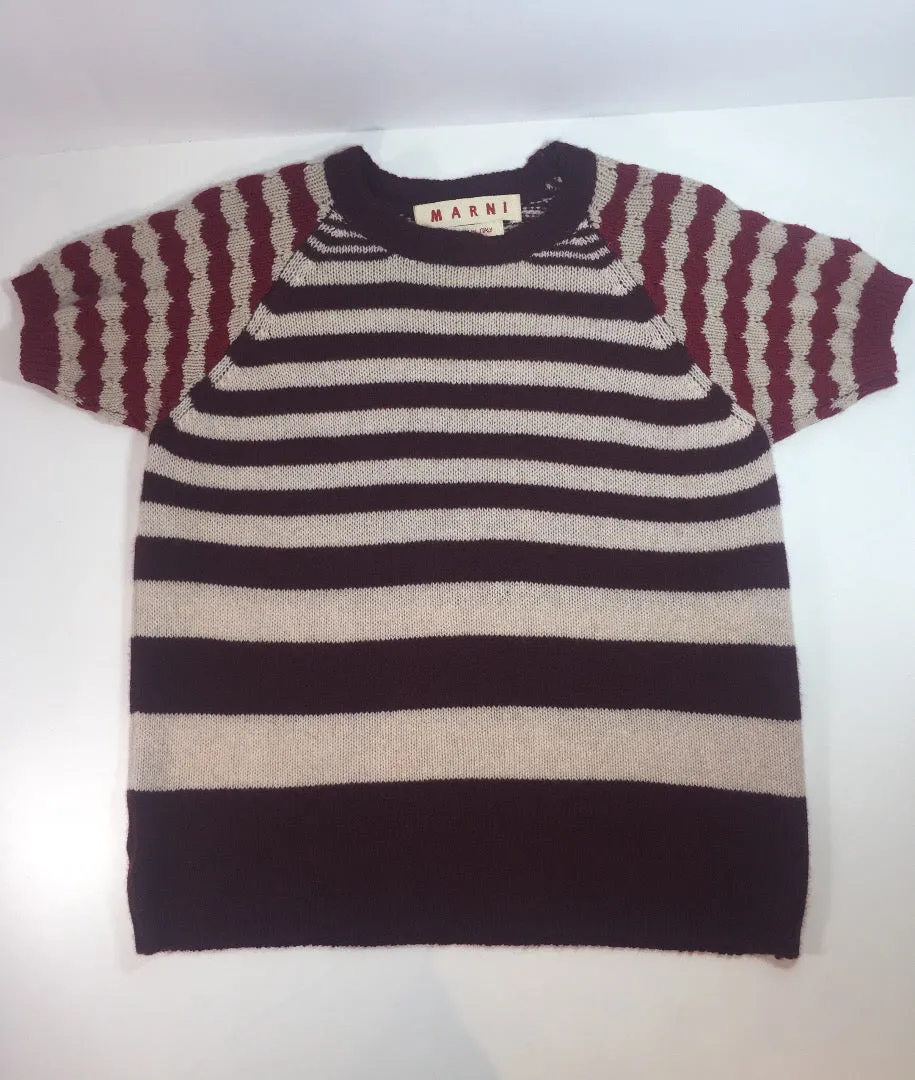 MARNI Cashmere and Virgin Wool Striped Burgundy Sweater 38