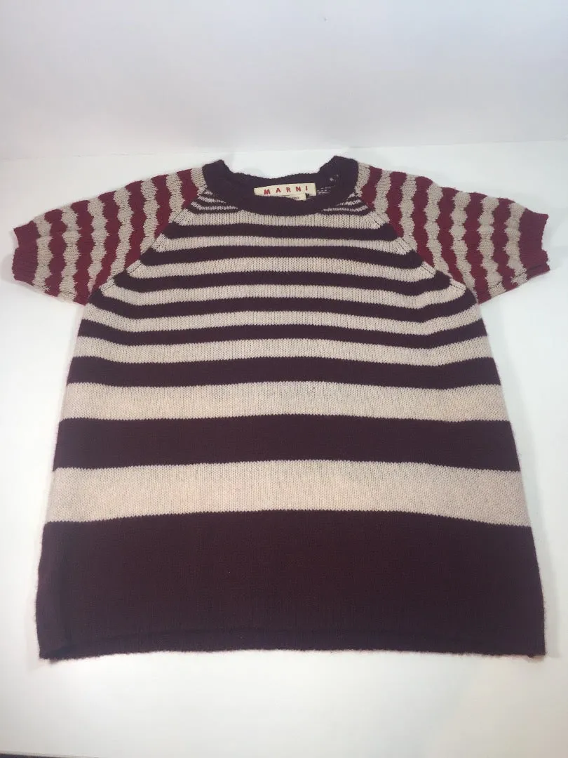 MARNI Cashmere and Virgin Wool Striped Burgundy Sweater 38