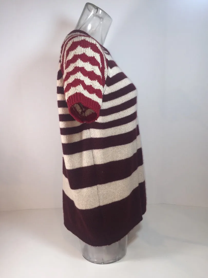 MARNI Cashmere and Virgin Wool Striped Burgundy Sweater 38