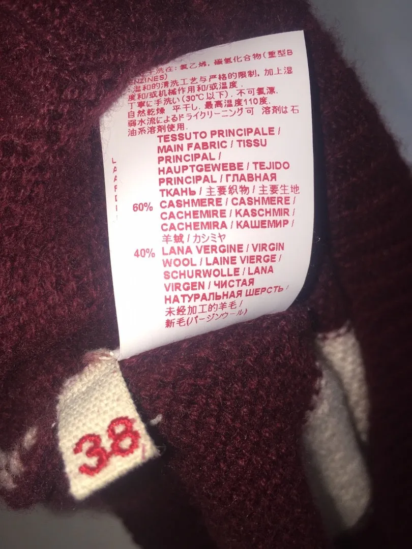 MARNI Cashmere and Virgin Wool Striped Burgundy Sweater 38