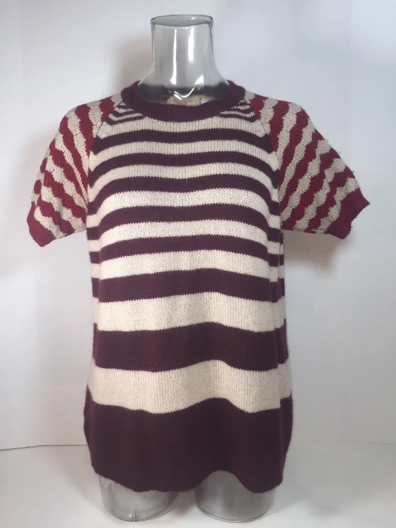 MARNI Cashmere and Virgin Wool Striped Burgundy Sweater 38
