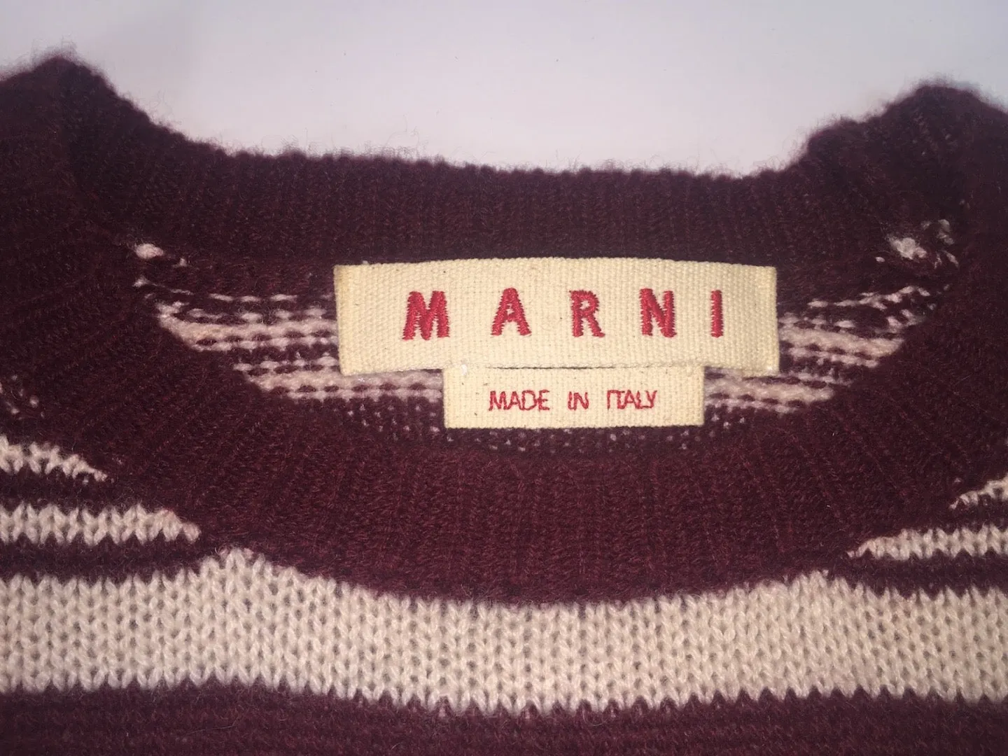 MARNI Cashmere and Virgin Wool Striped Burgundy Sweater 38