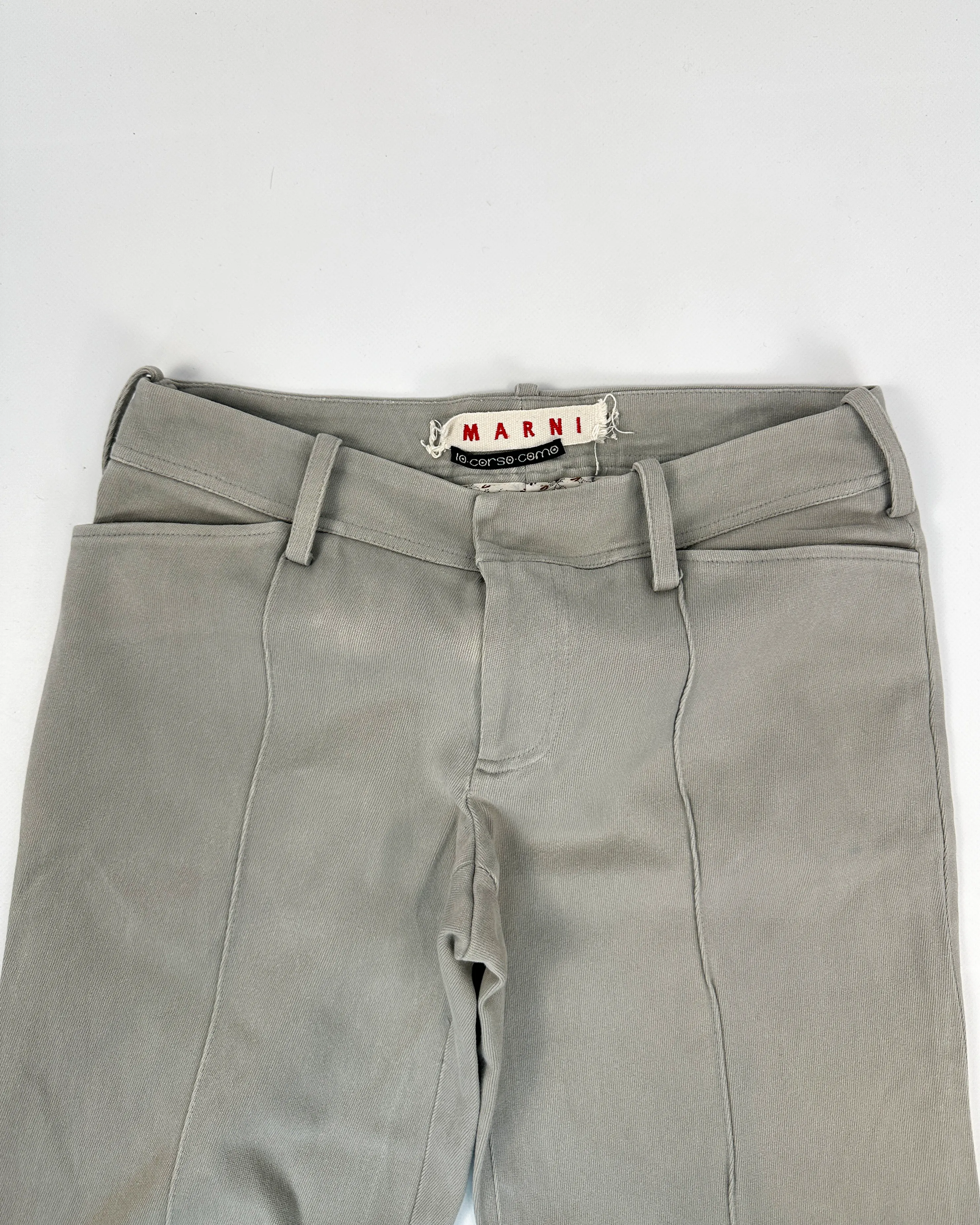Marni Grey Flare Distressed Cotton Pants 1990's