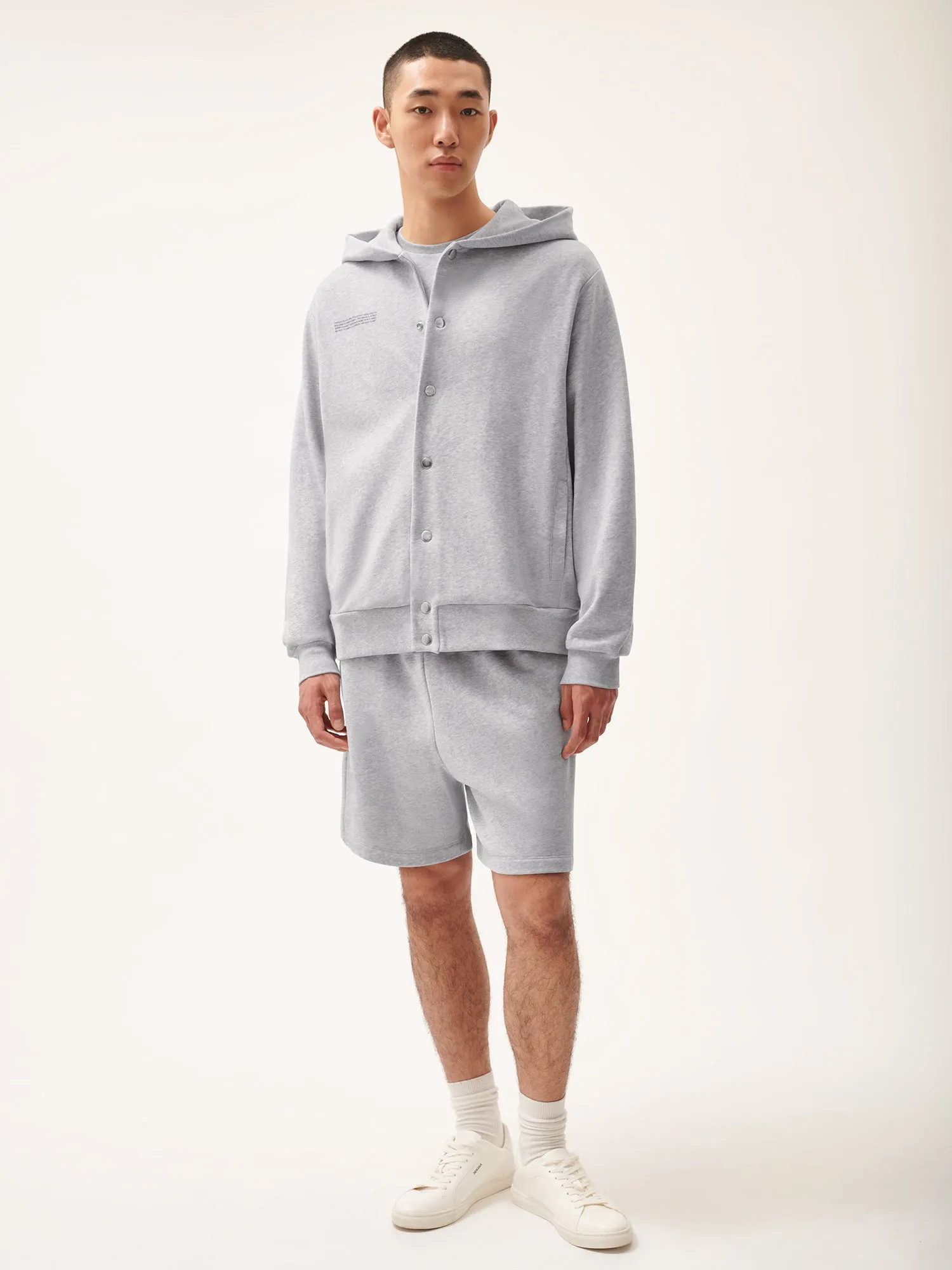 Mens 365 Midweight Snap Button Hoodie—grey marl