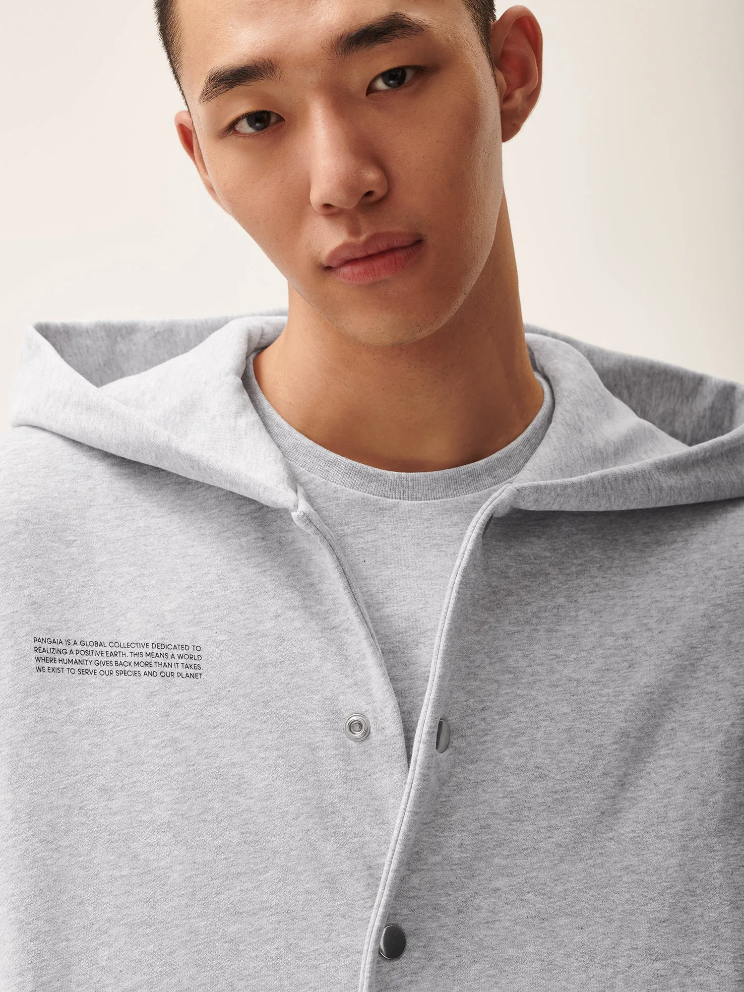 Mens 365 Midweight Snap Button Hoodie—grey marl