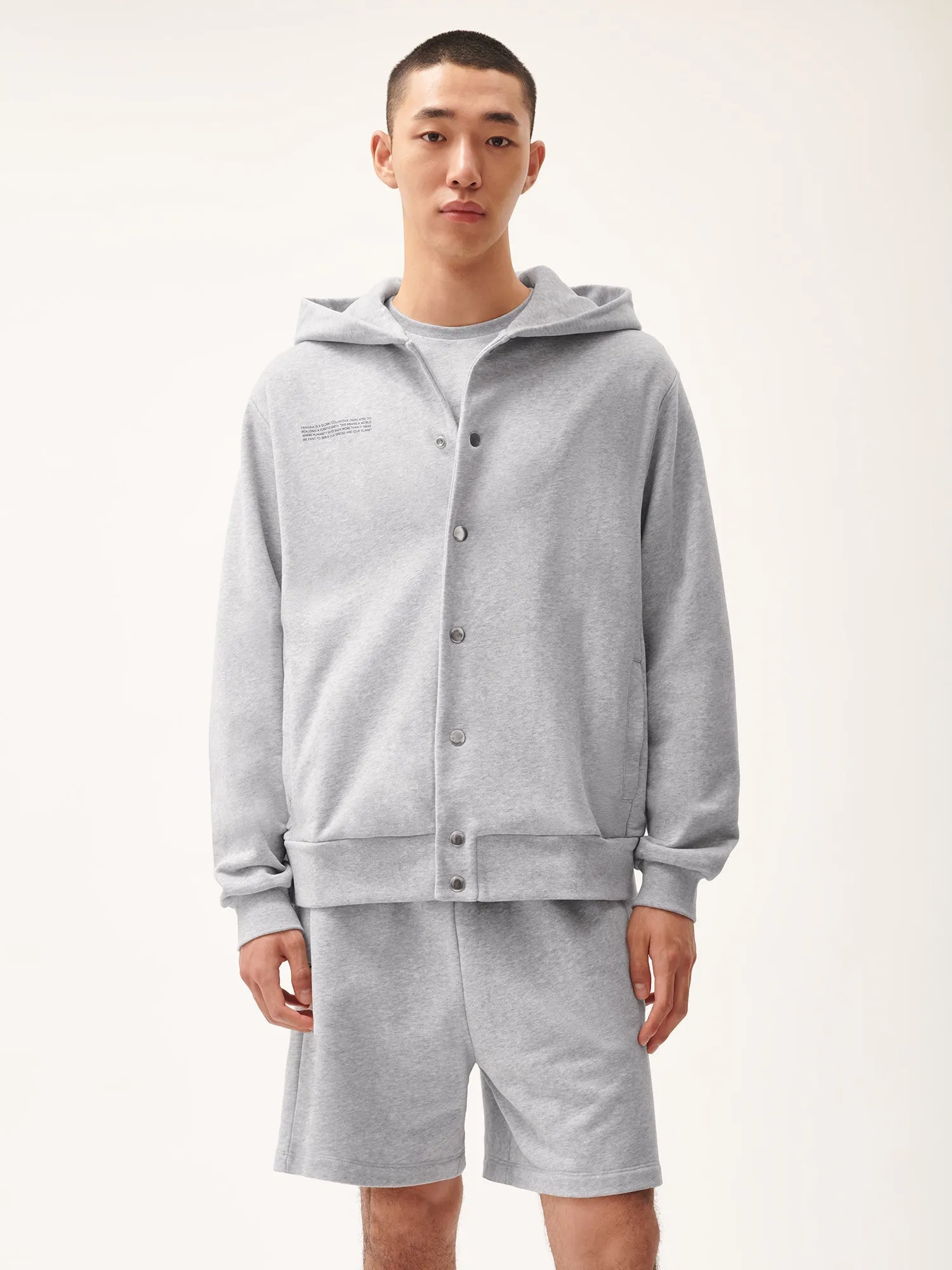 Mens 365 Midweight Snap Button Hoodie—grey marl