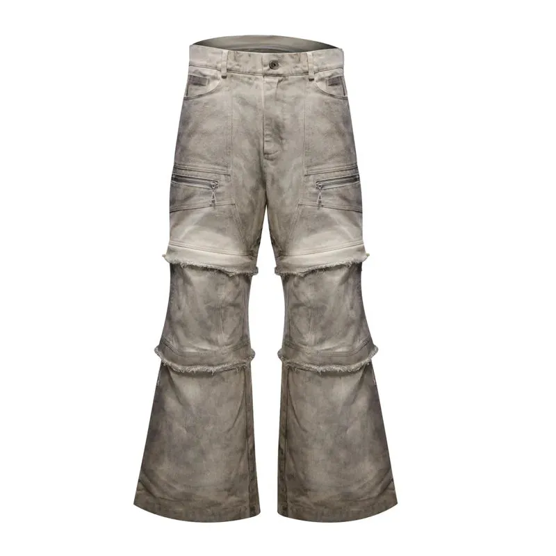 Men's Wear High Street Denim Pants Dirty Dyeing Damaging Ragged Edge Personality Detachable Fashion Tide Summer 24Y152