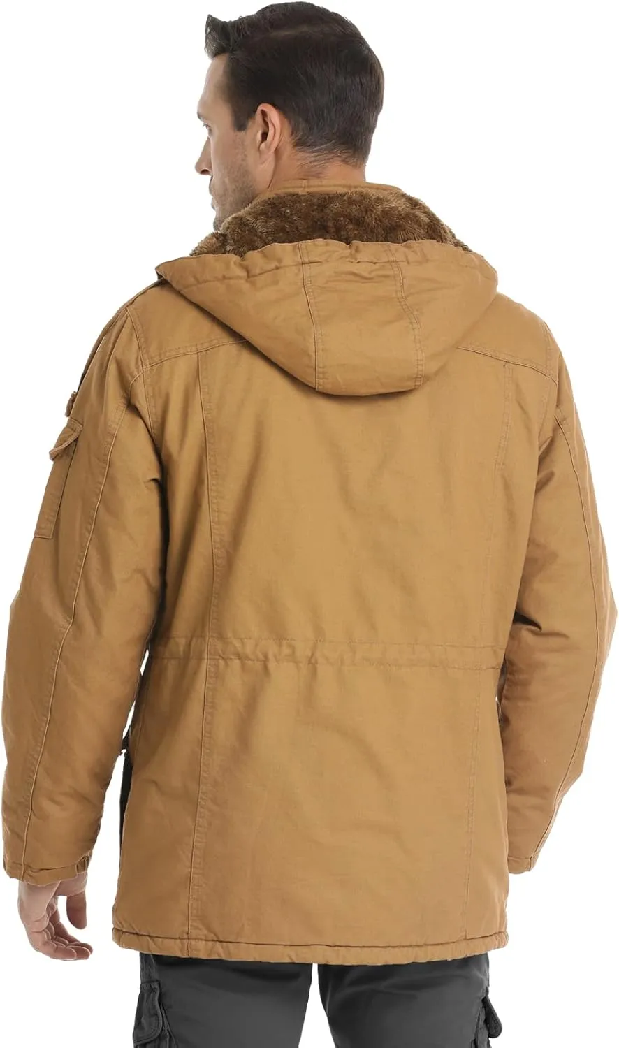 Men's Winter Jacket Military Jacket Fleece Lined Warm Cargo Jackets Removable Hood Cotton Work Coat