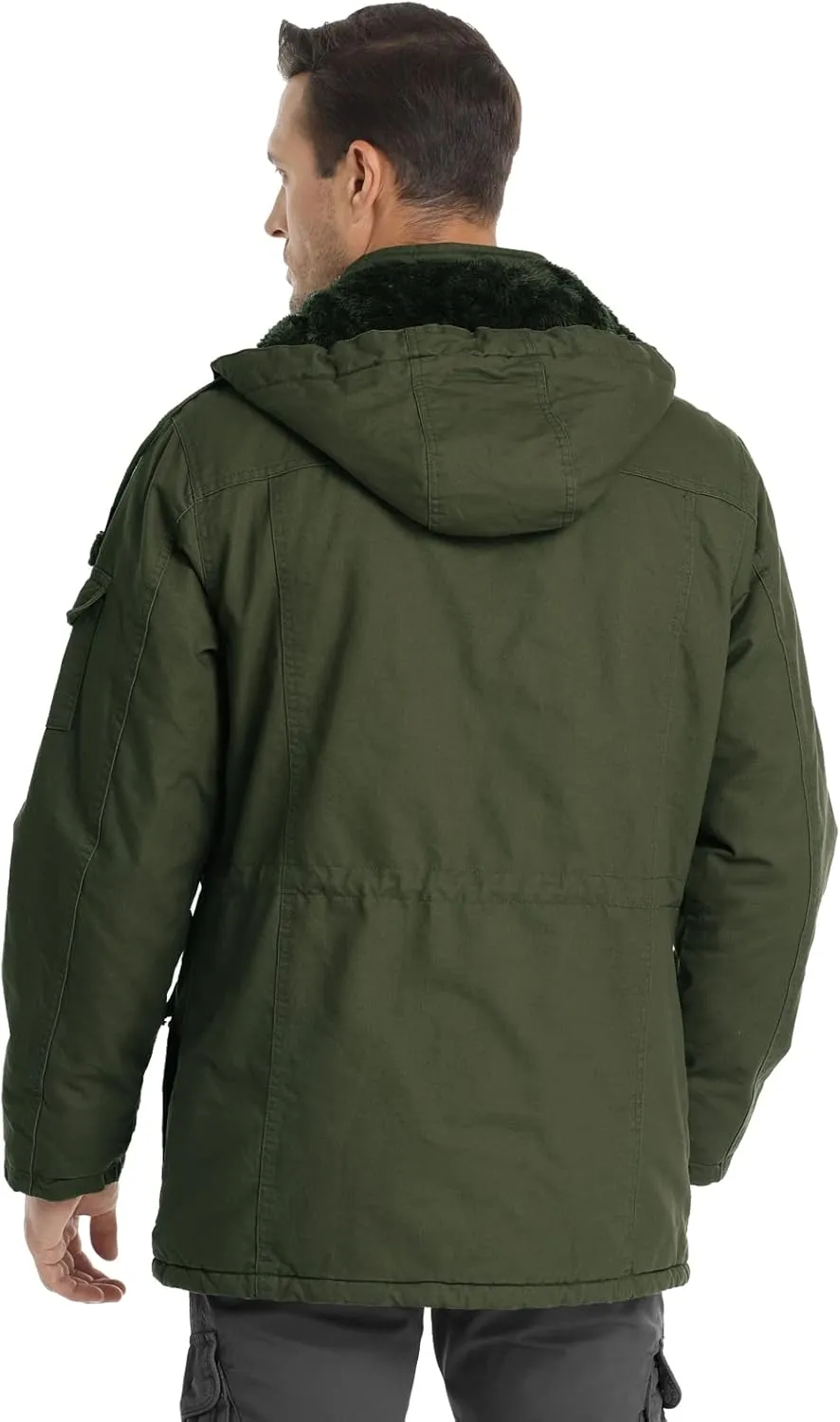 Men's Winter Jacket Military Jacket Fleece Lined Warm Cargo Jackets Removable Hood Cotton Work Coat