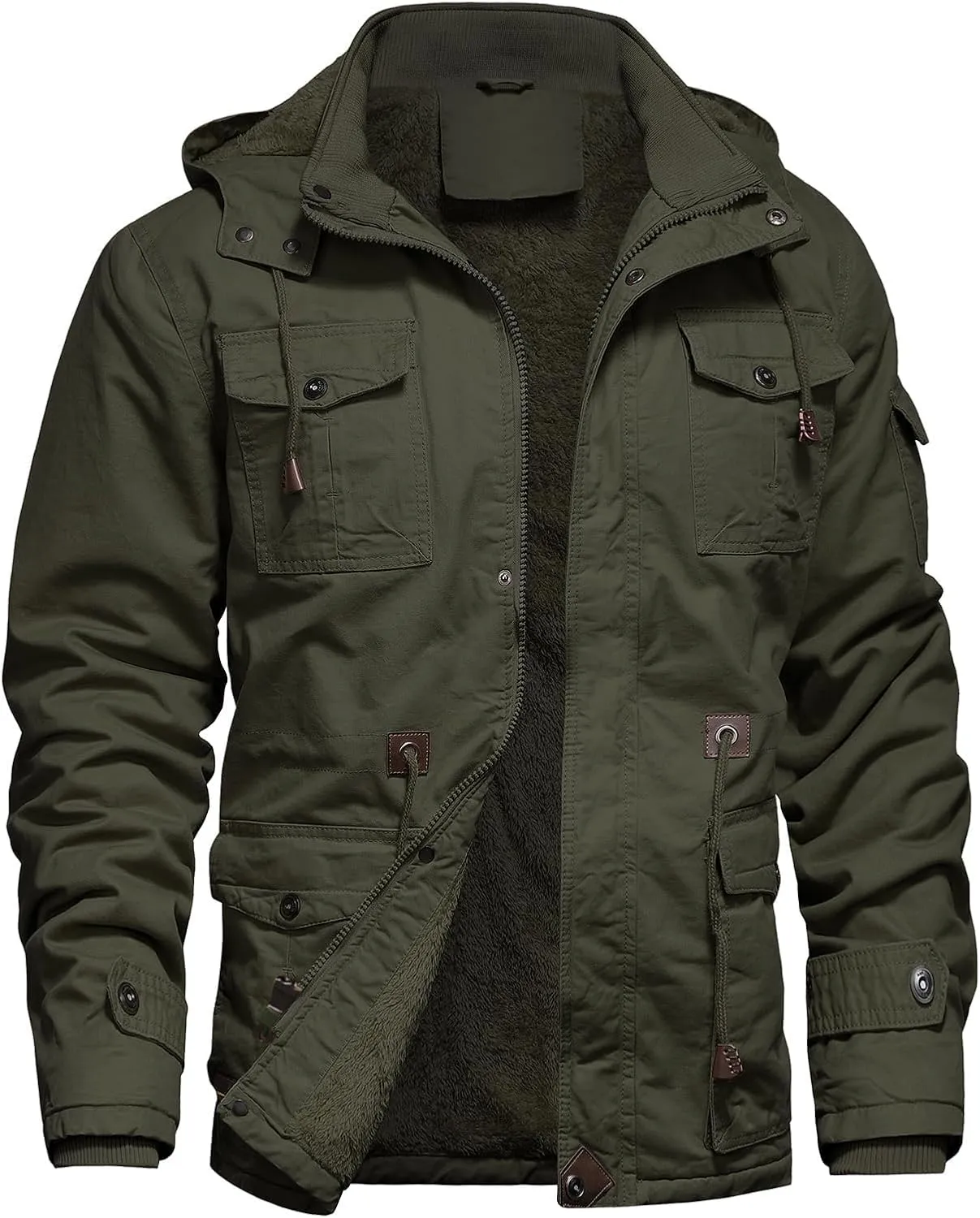 Men's Winter Jacket Military Jacket Fleece Lined Warm Cargo Jackets Removable Hood Cotton Work Coat