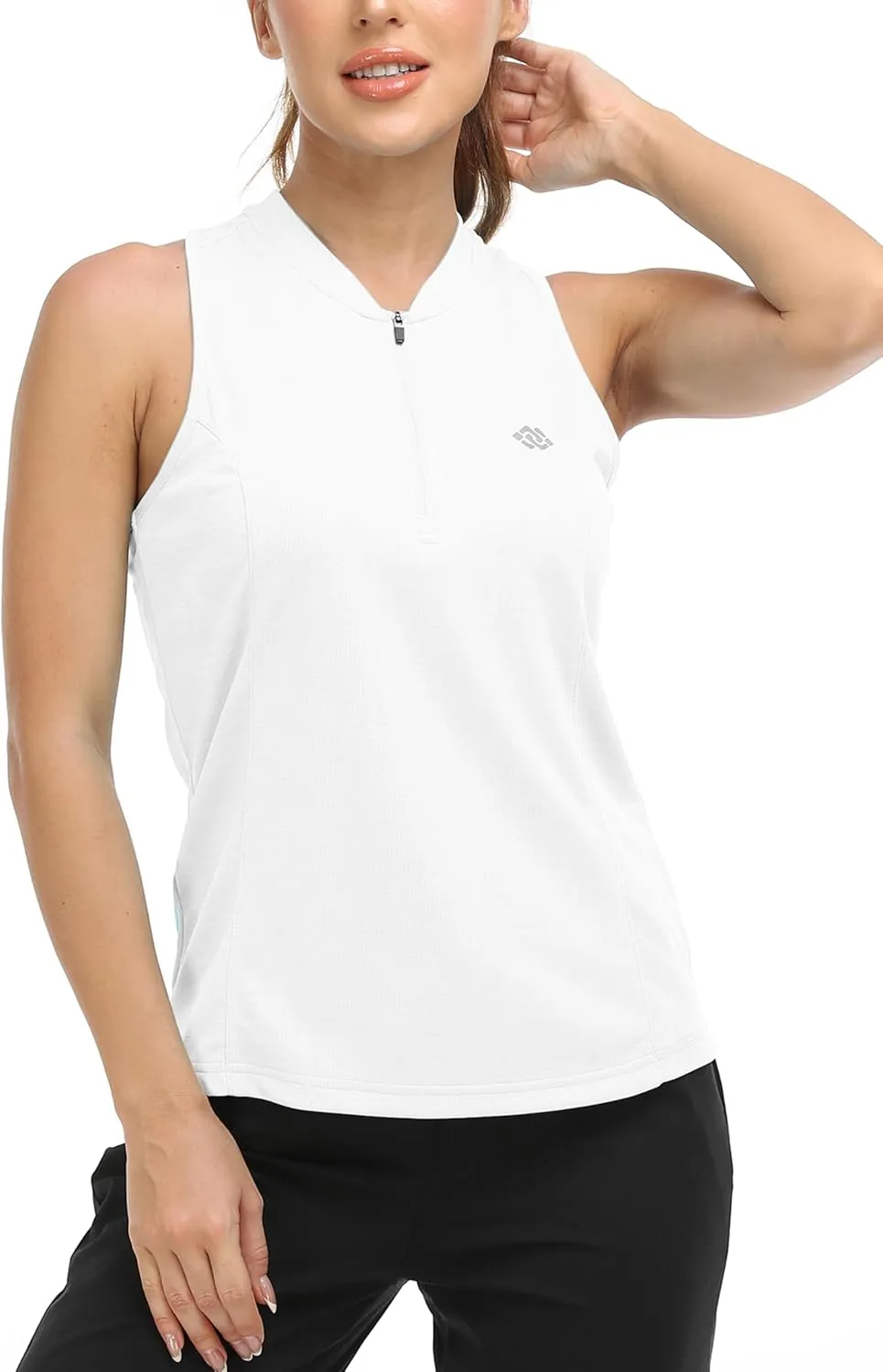 MoFiz Women's Sleeveless Golf Polo Tennis Shirts 1/4 Zip Quick Dry Lightweight Athletic Tank Tops for Running Workout