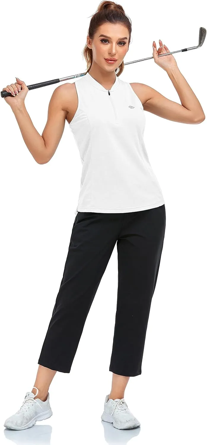 MoFiz Women's Sleeveless Golf Polo Tennis Shirts 1/4 Zip Quick Dry Lightweight Athletic Tank Tops for Running Workout