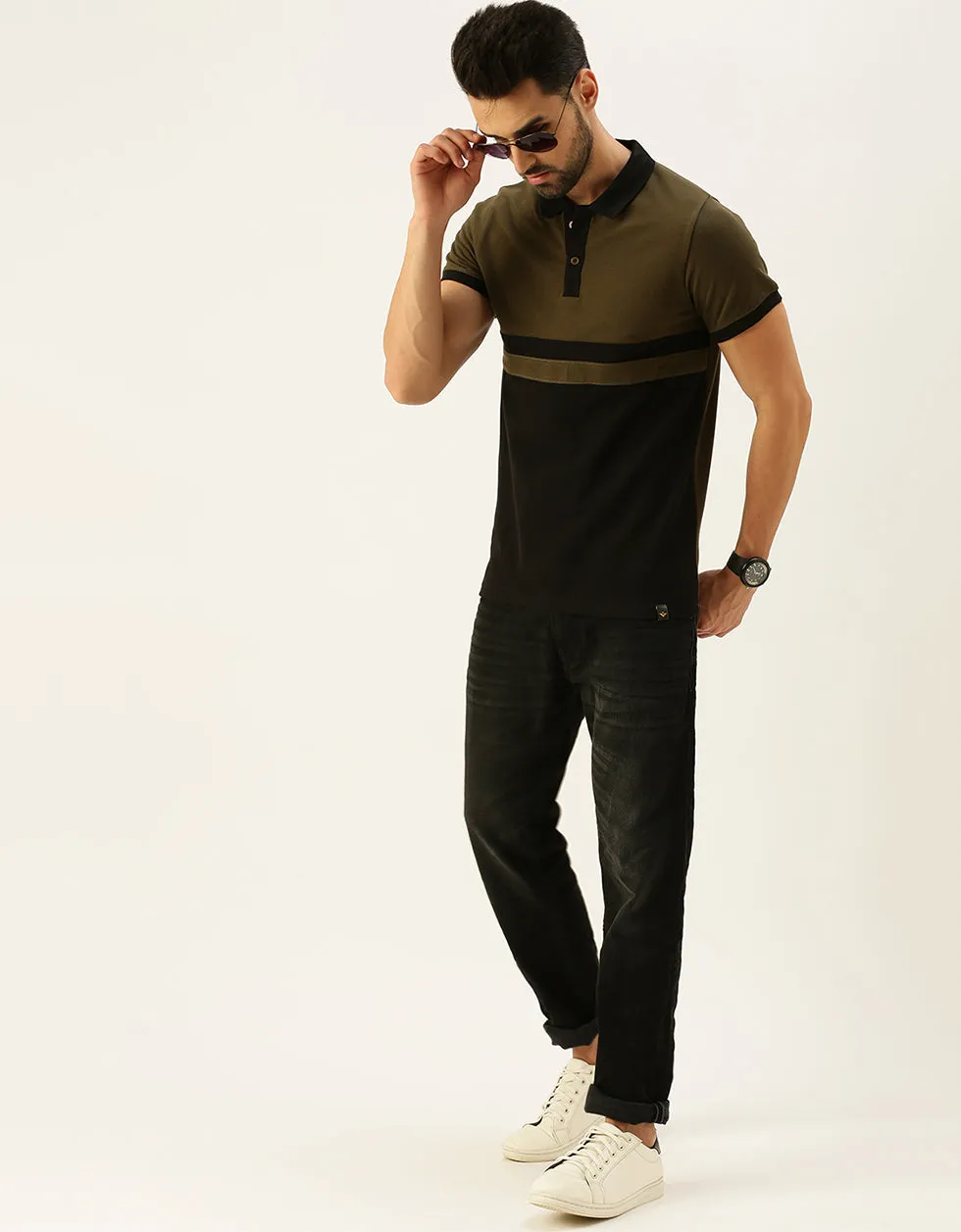 Olive Polo Colorblock Polo T-shirt