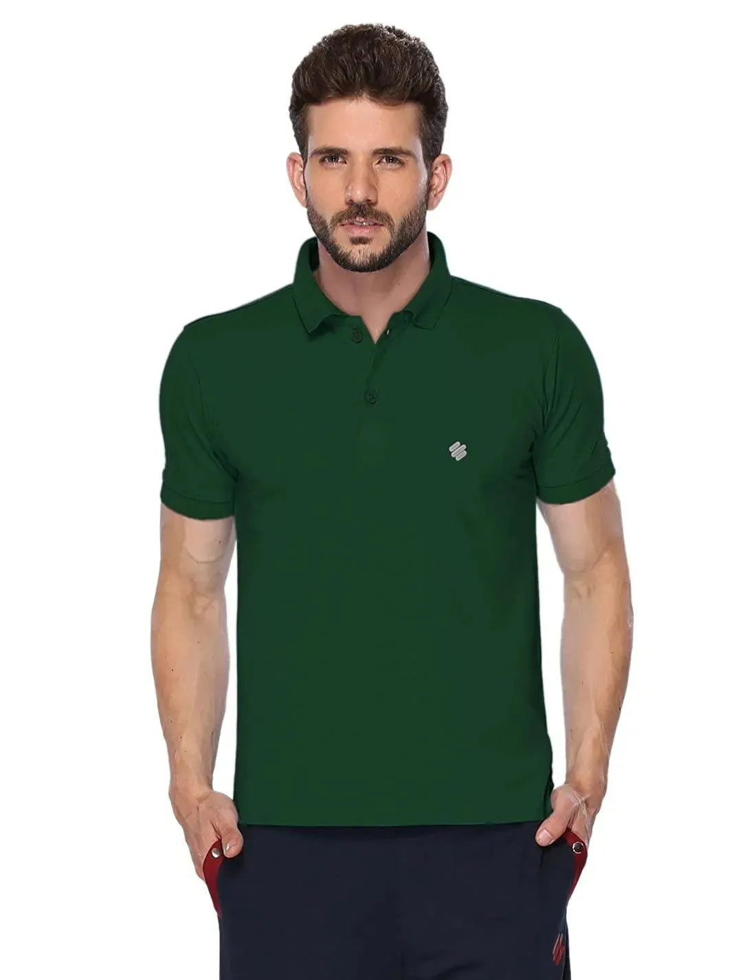ONN Men's Cotton Polo T-Shirt (Pack of 2) in Solid Bottle Green-Grey Melange colours