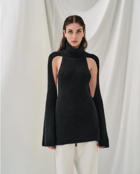 Open back and sides rib sweater