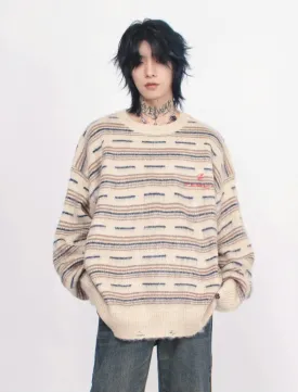 Oversized Multi-Striped Fuzzy Sweater
