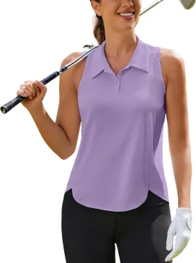 PINSPARK Women's Golf Shirt UPF 50  Sleeveless Tennis Polo V Neck Workout Tank Top Racerback Athletic T Shirts with Collar