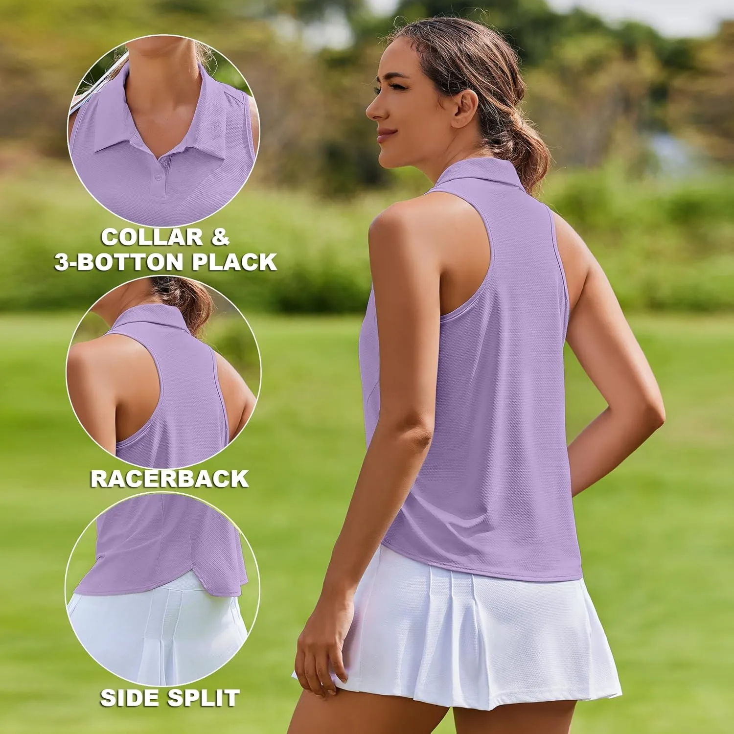 PINSPARK Women's Golf Shirt UPF 50  Sleeveless Tennis Polo V Neck Workout Tank Top Racerback Athletic T Shirts with Collar