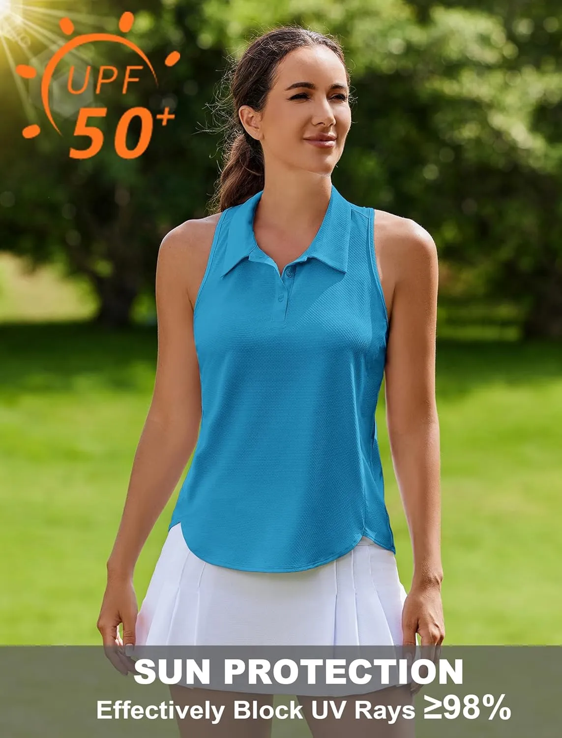 PINSPARK Women's Golf Shirt UPF 50  Sleeveless Tennis Polo V Neck Workout Tank Top Racerback Athletic T Shirts with Collar