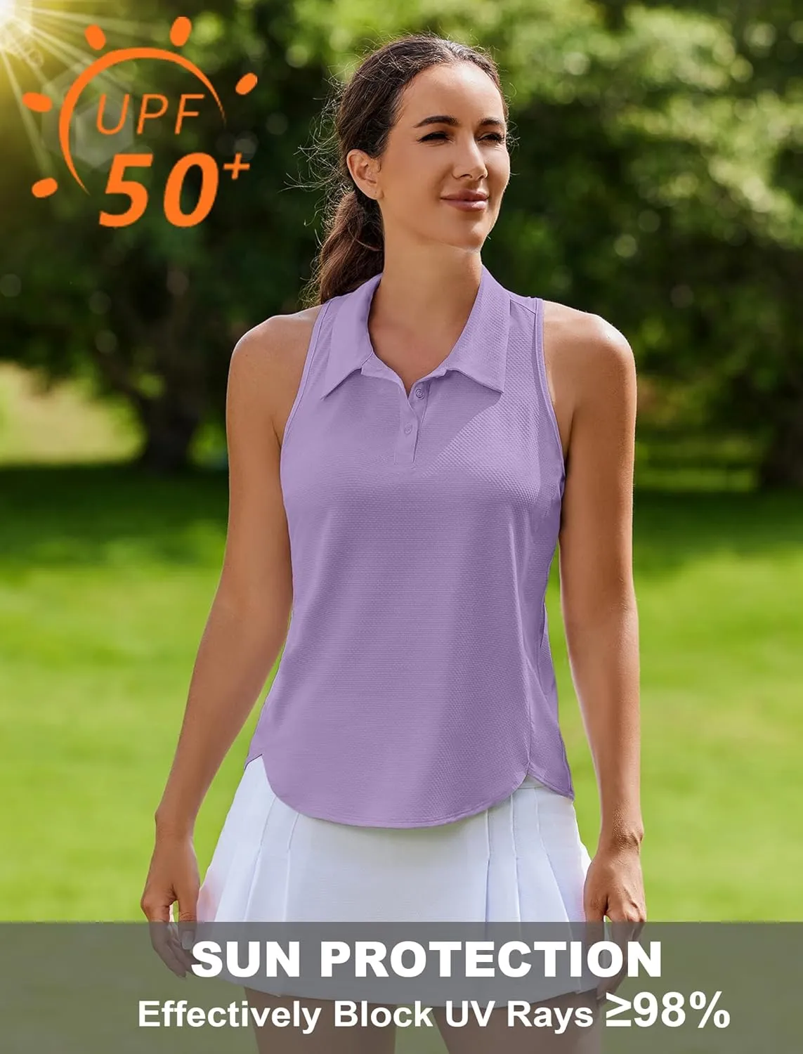 PINSPARK Women's Golf Shirt UPF 50  Sleeveless Tennis Polo V Neck Workout Tank Top Racerback Athletic T Shirts with Collar