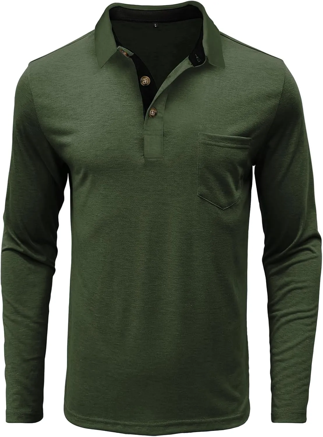 PrettyGuide Men's Long Sleeve Polo Shirts Lightweight Casual Button Polo T Shirt Basic Golf Shirt with Pocket