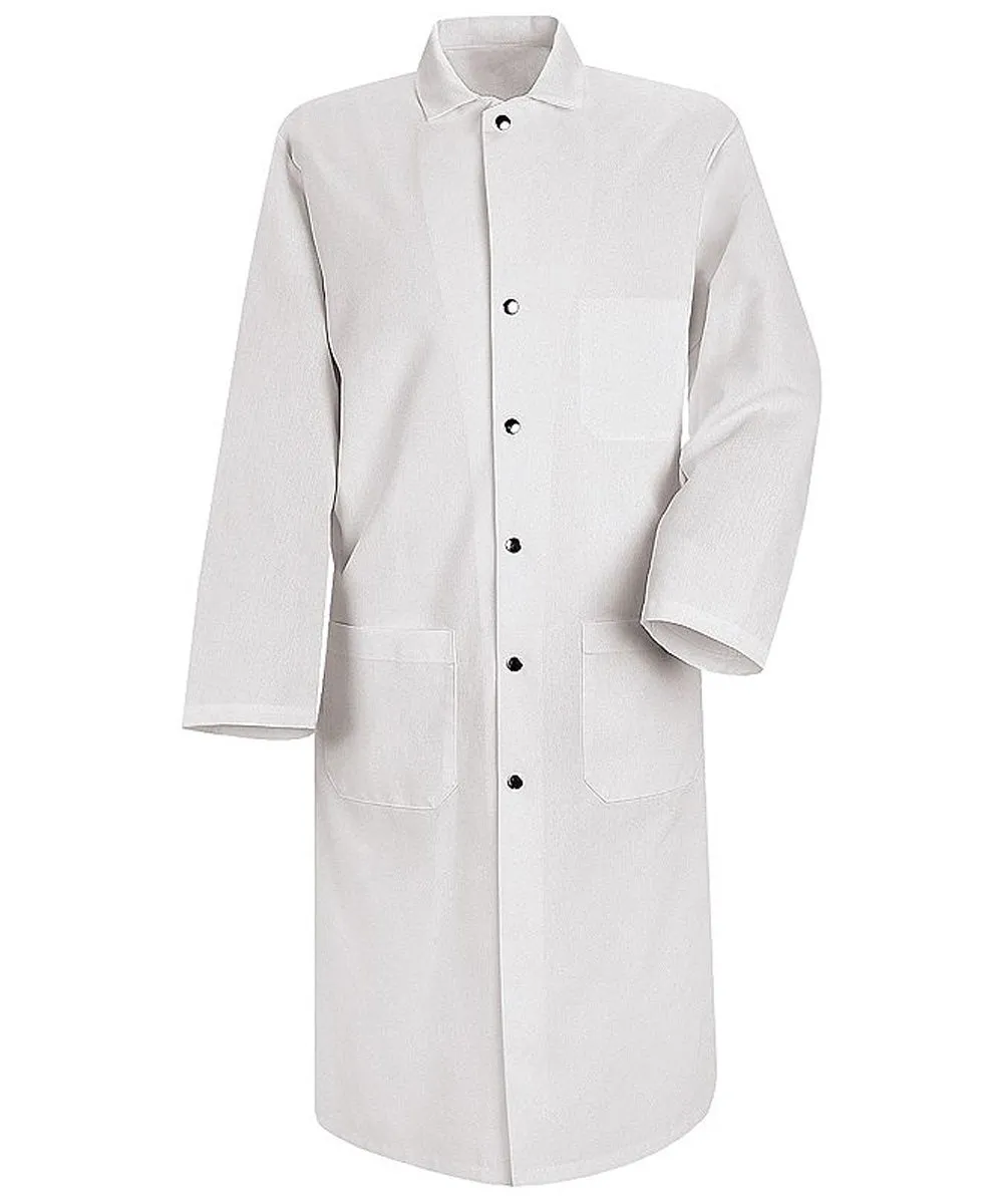 Red Kap 45 Inch Men's Three Pockets Snap Front Butcher White Lab Coat