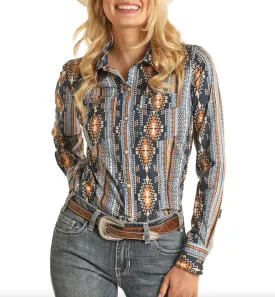 RRWSOSR0R1- Rock&Roll Denim Women’s Aztec Print LS Snap Shirt
