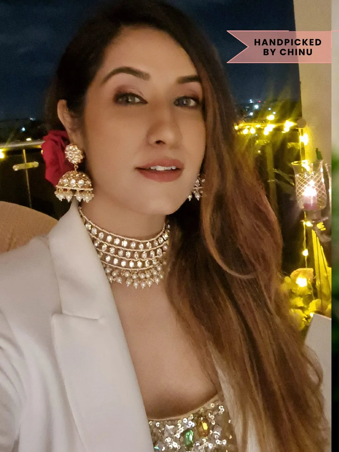 Rubans 22K Gold Plated kundan Necklace Set With Pearls