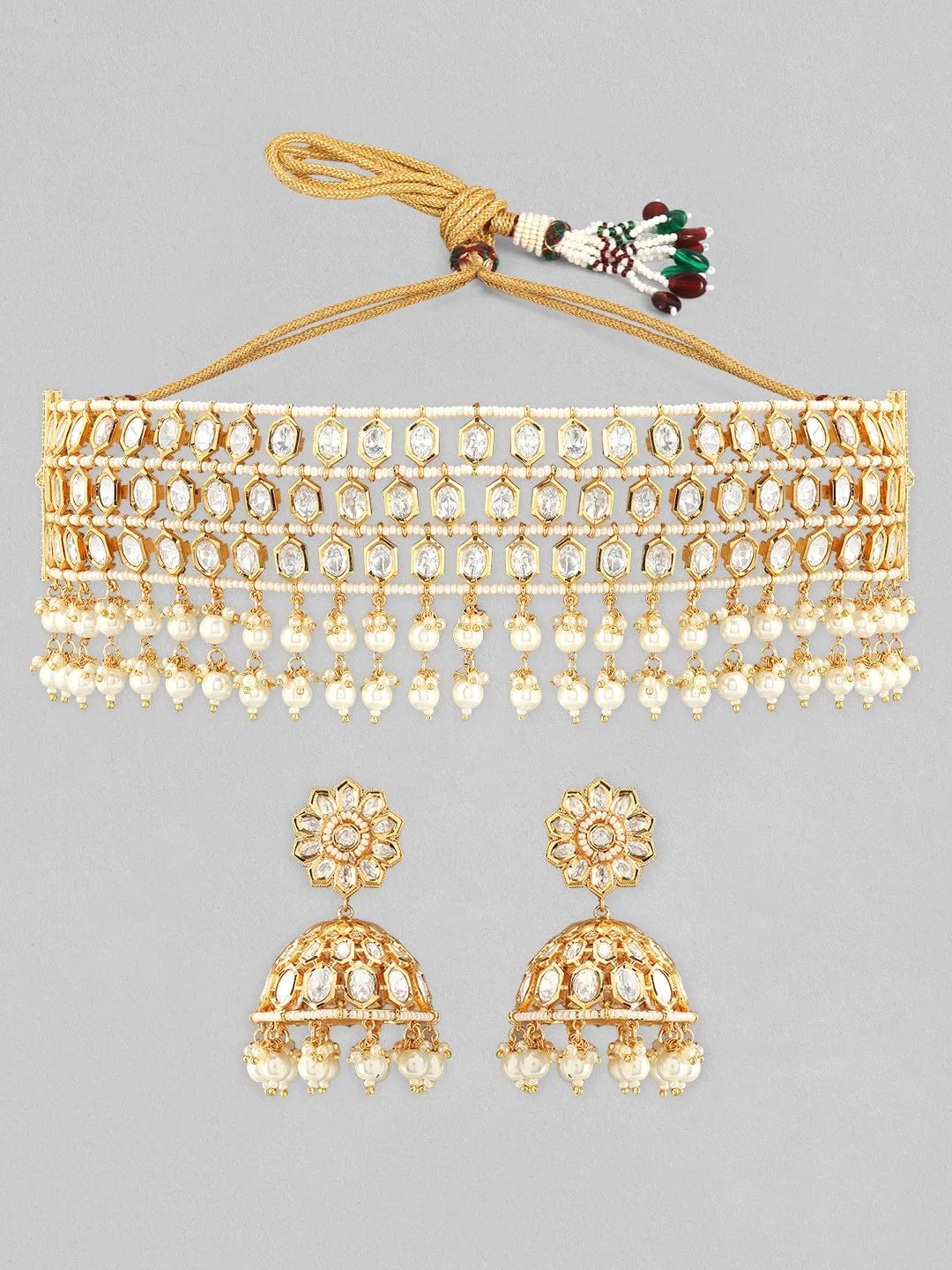 Rubans 22K Gold Plated kundan Necklace Set With Pearls