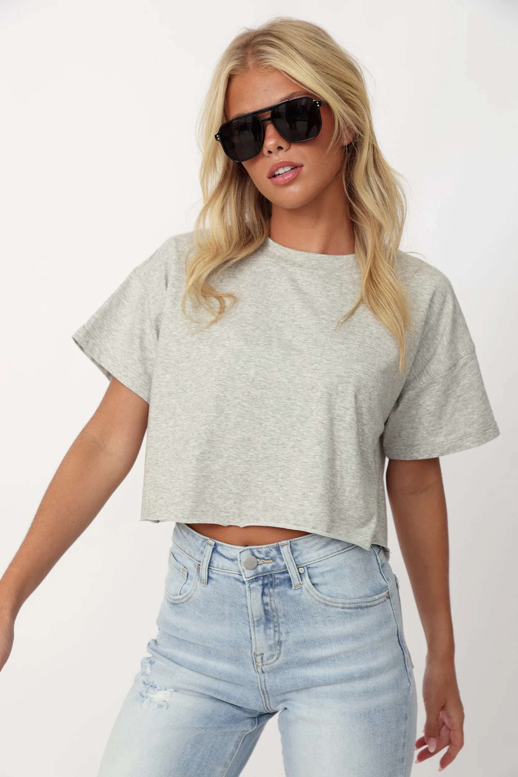 SALE - Grace Cropped Raw Hem Tee