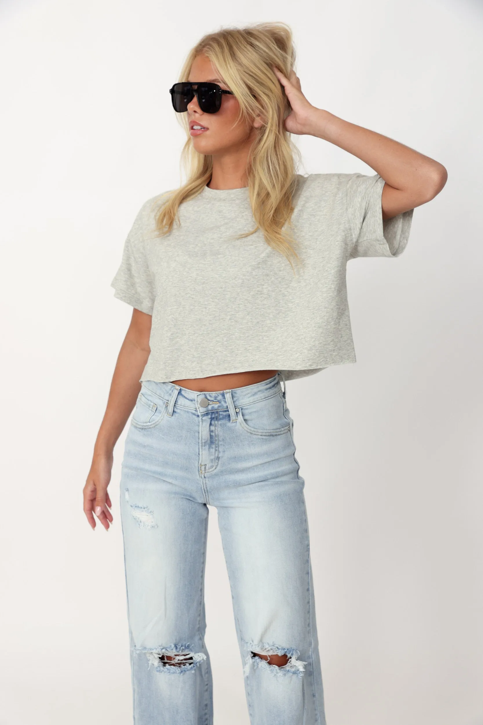 SALE - Grace Cropped Raw Hem Tee
