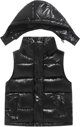 SEAUR Toddler Kids Winter Vest Girls Boys Warm Puffer Vest Outerwear Thick Sleeveless Jacket Detachable Hooded Padded Vest