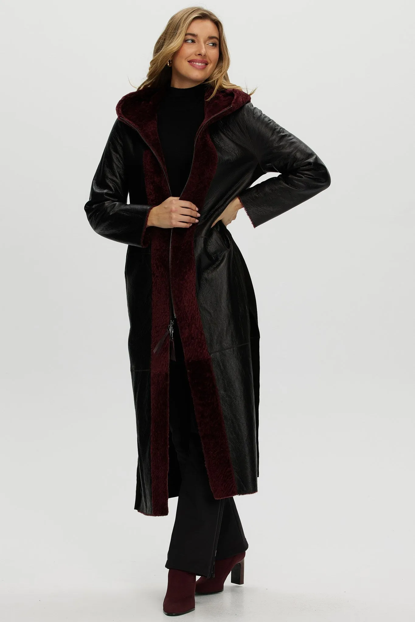 Select Shearling Lamb Zip Parka with Belt