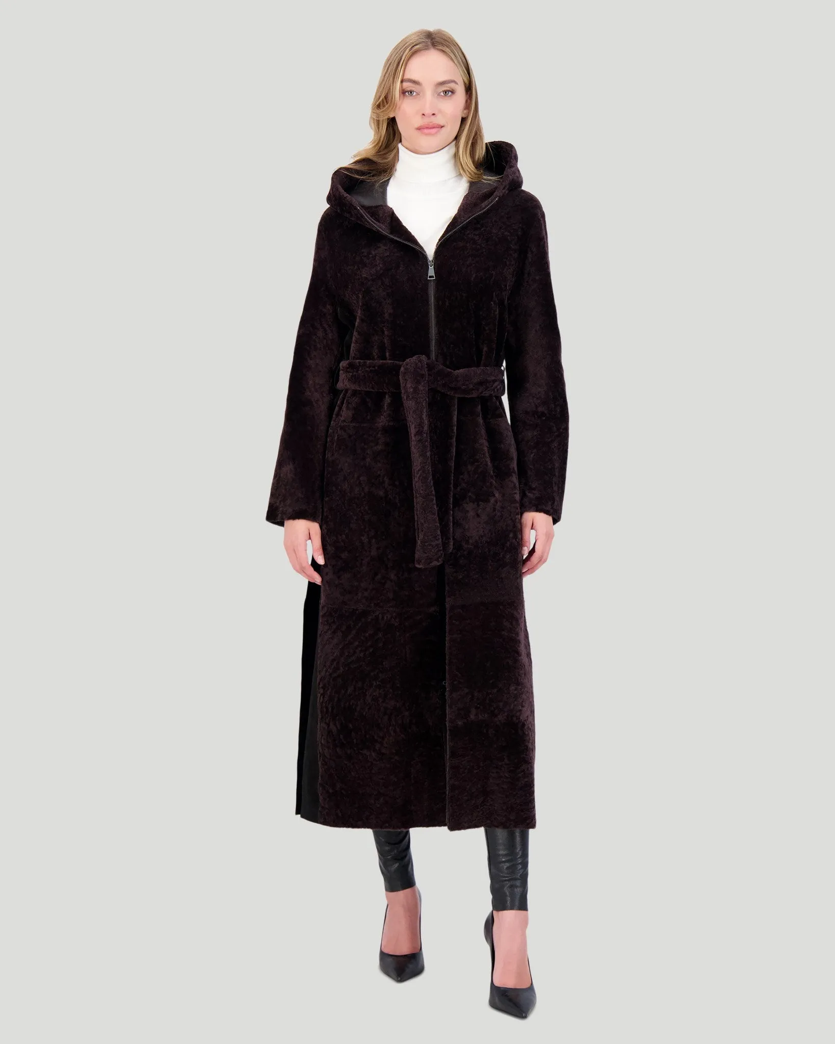 Select Shearling Lamb Zip Parka with Belt