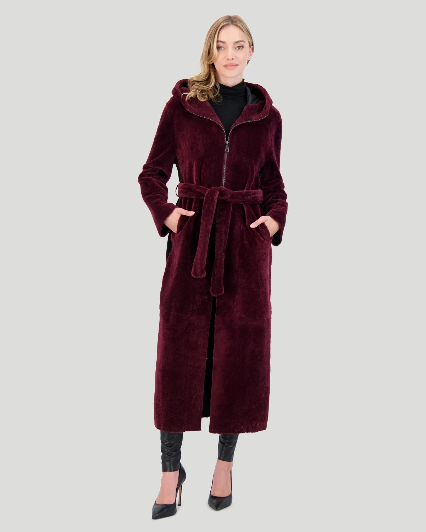 Select Shearling Lamb Zip Parka with Belt