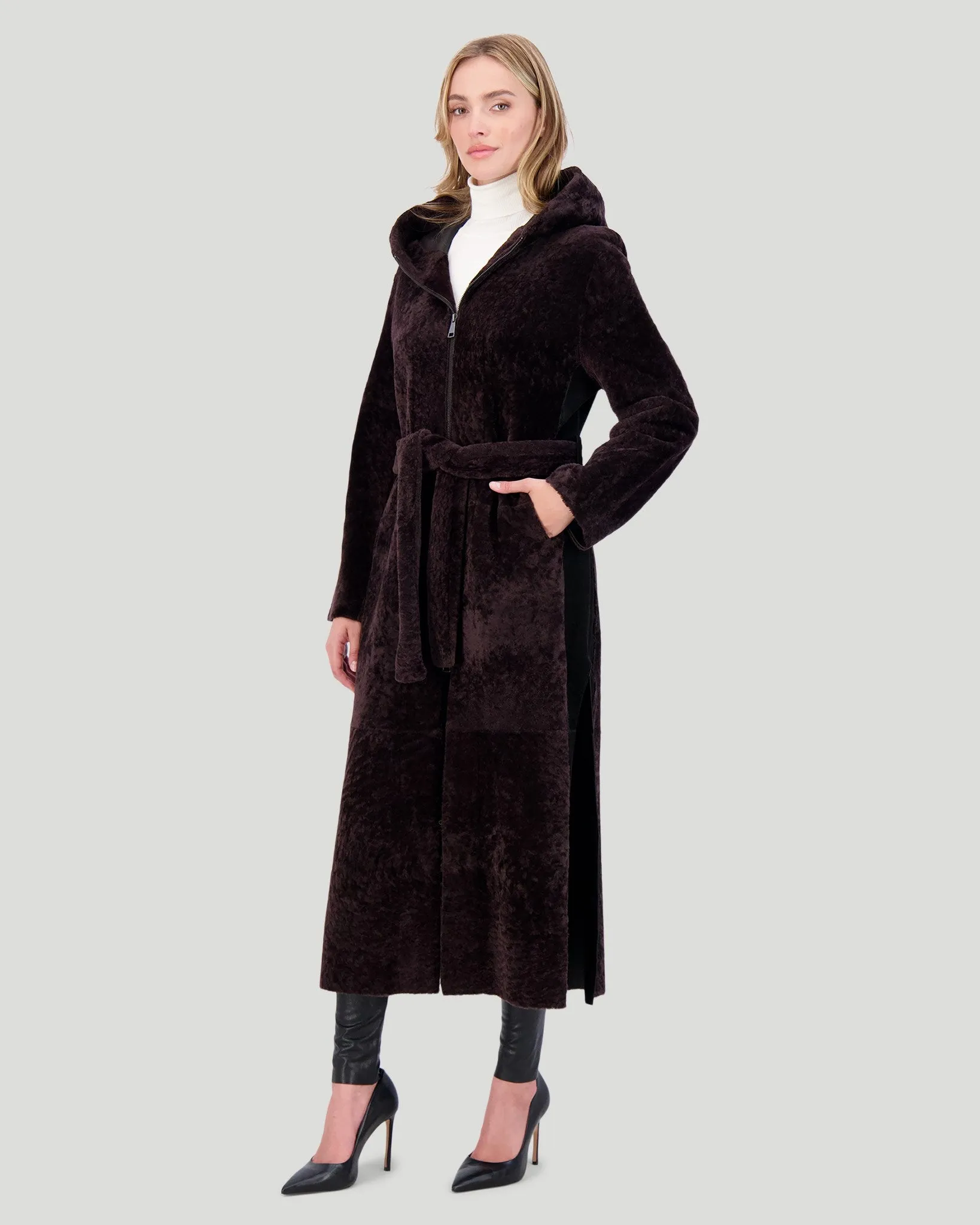 Select Shearling Lamb Zip Parka with Belt