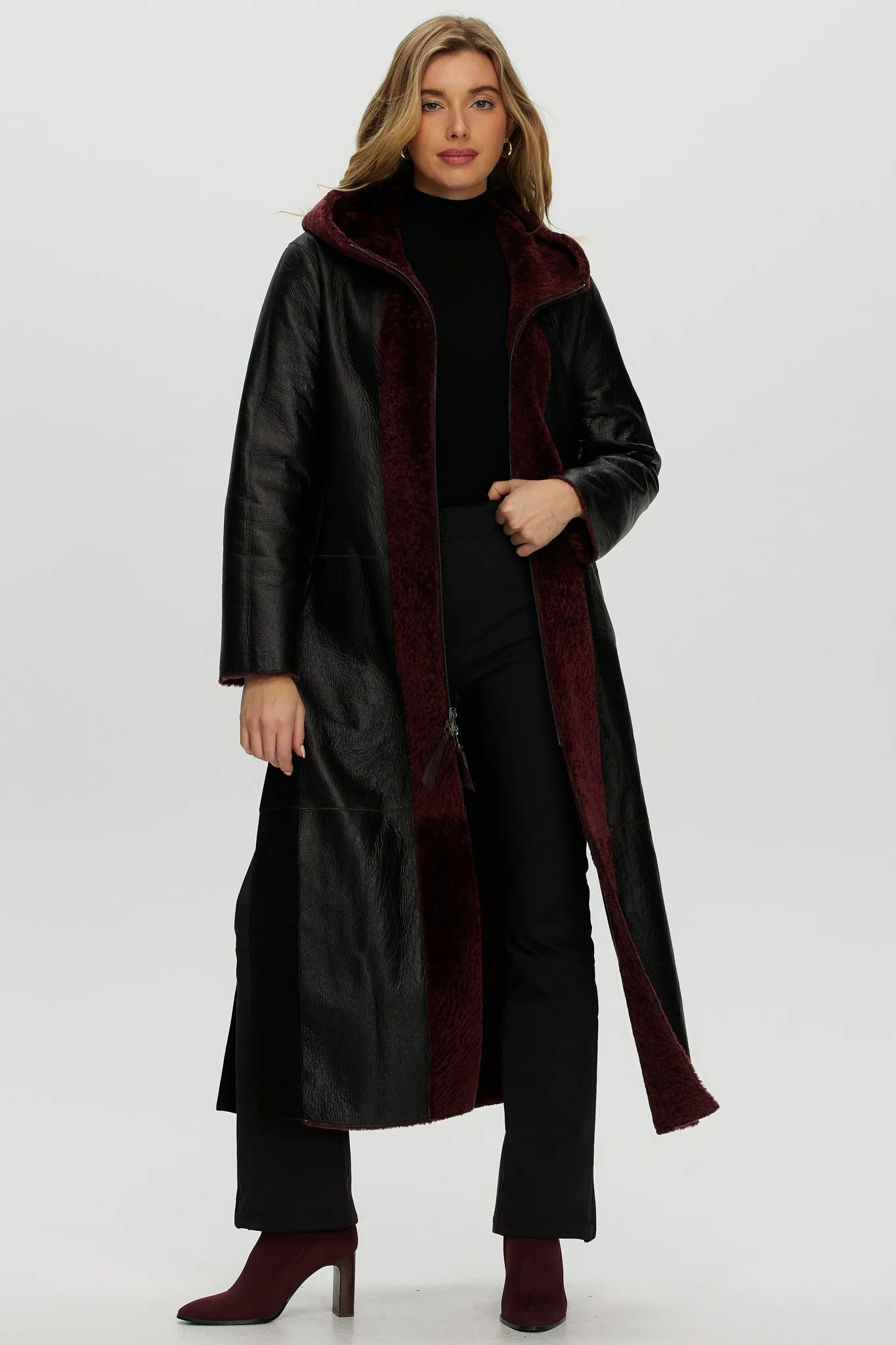 Select Shearling Lamb Zip Parka with Belt