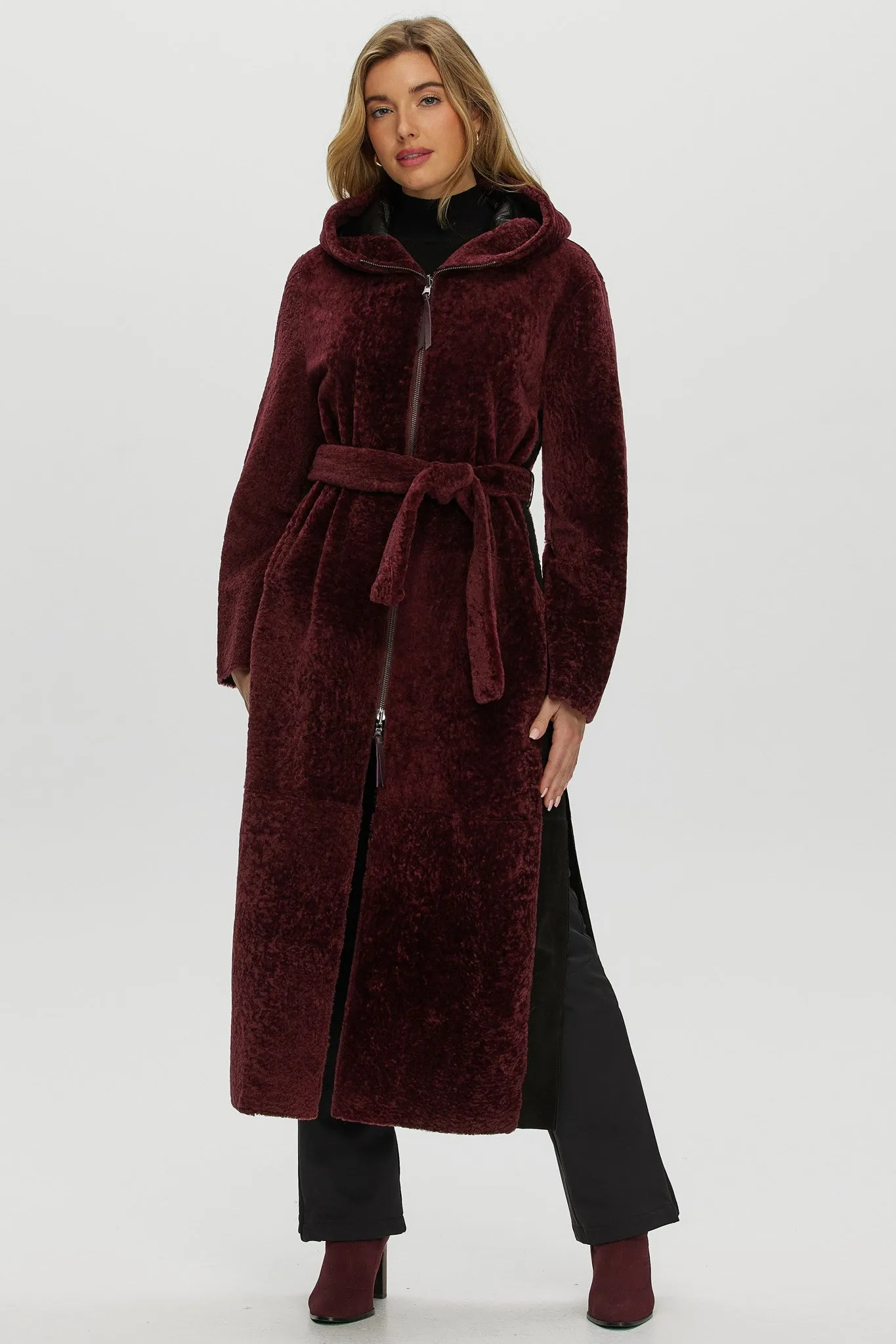 Select Shearling Lamb Zip Parka with Belt