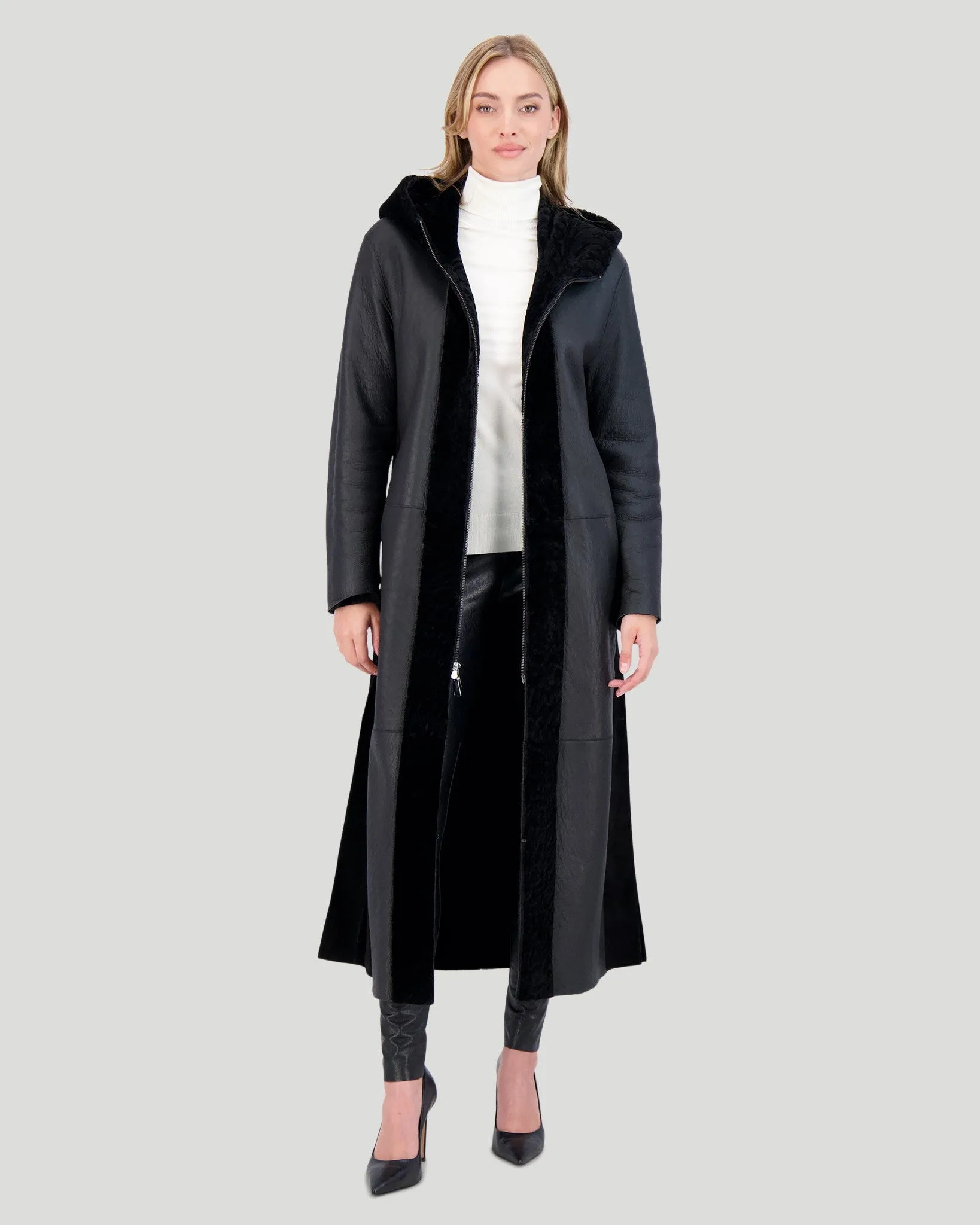 Select Shearling Lamb Zip Parka with Belt