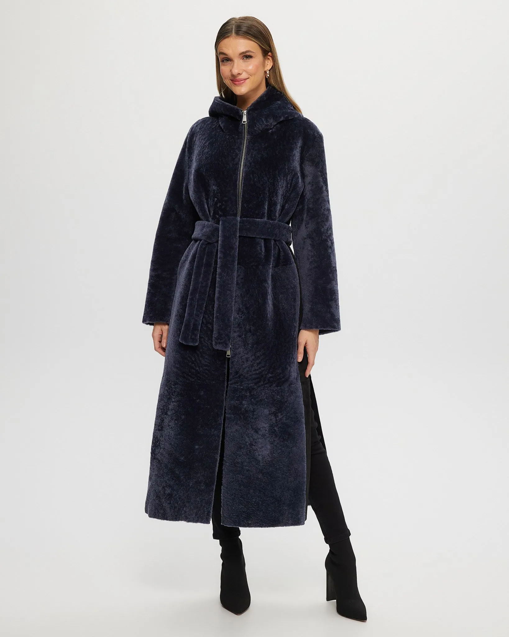 Select Shearling Lamb Zip Parka with Belt