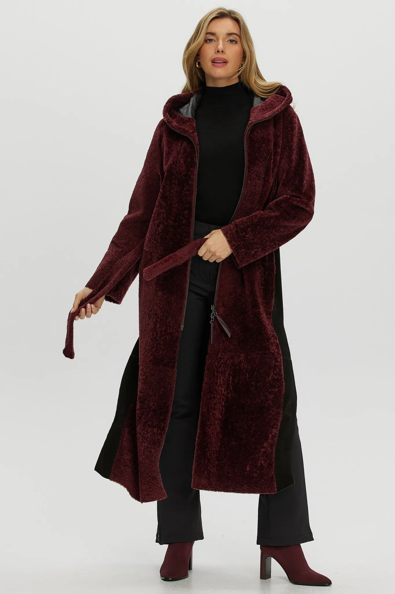 Select Shearling Lamb Zip Parka with Belt