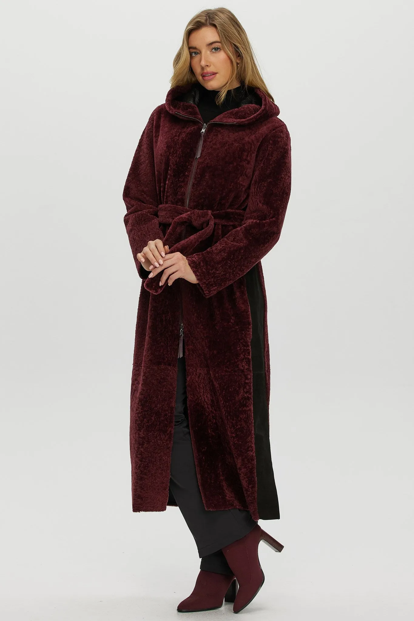 Select Shearling Lamb Zip Parka with Belt