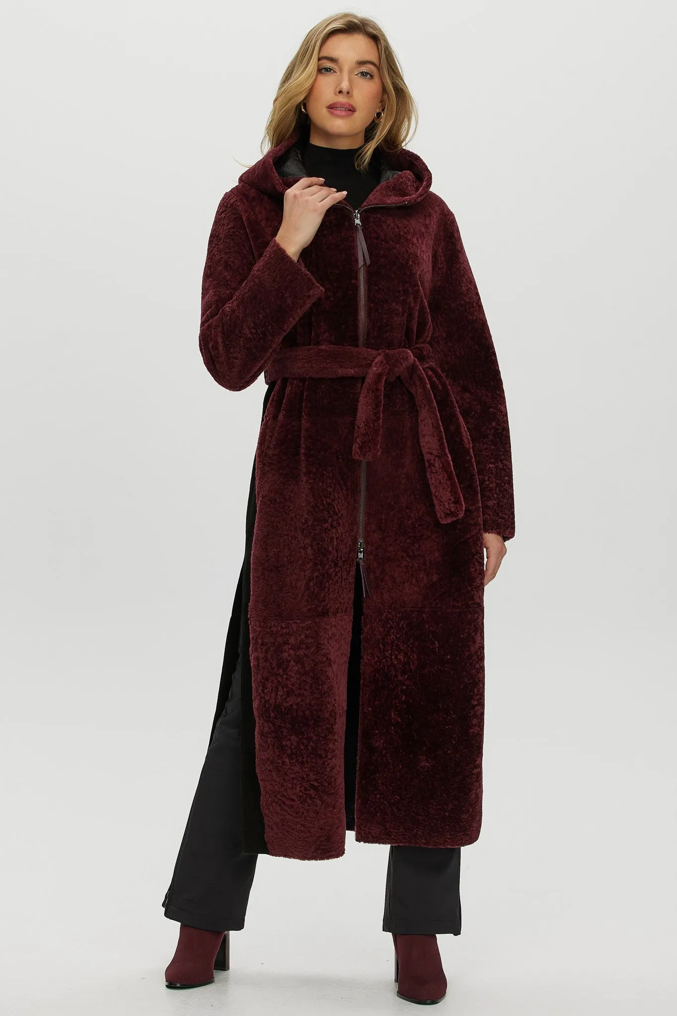 Select Shearling Lamb Zip Parka with Belt