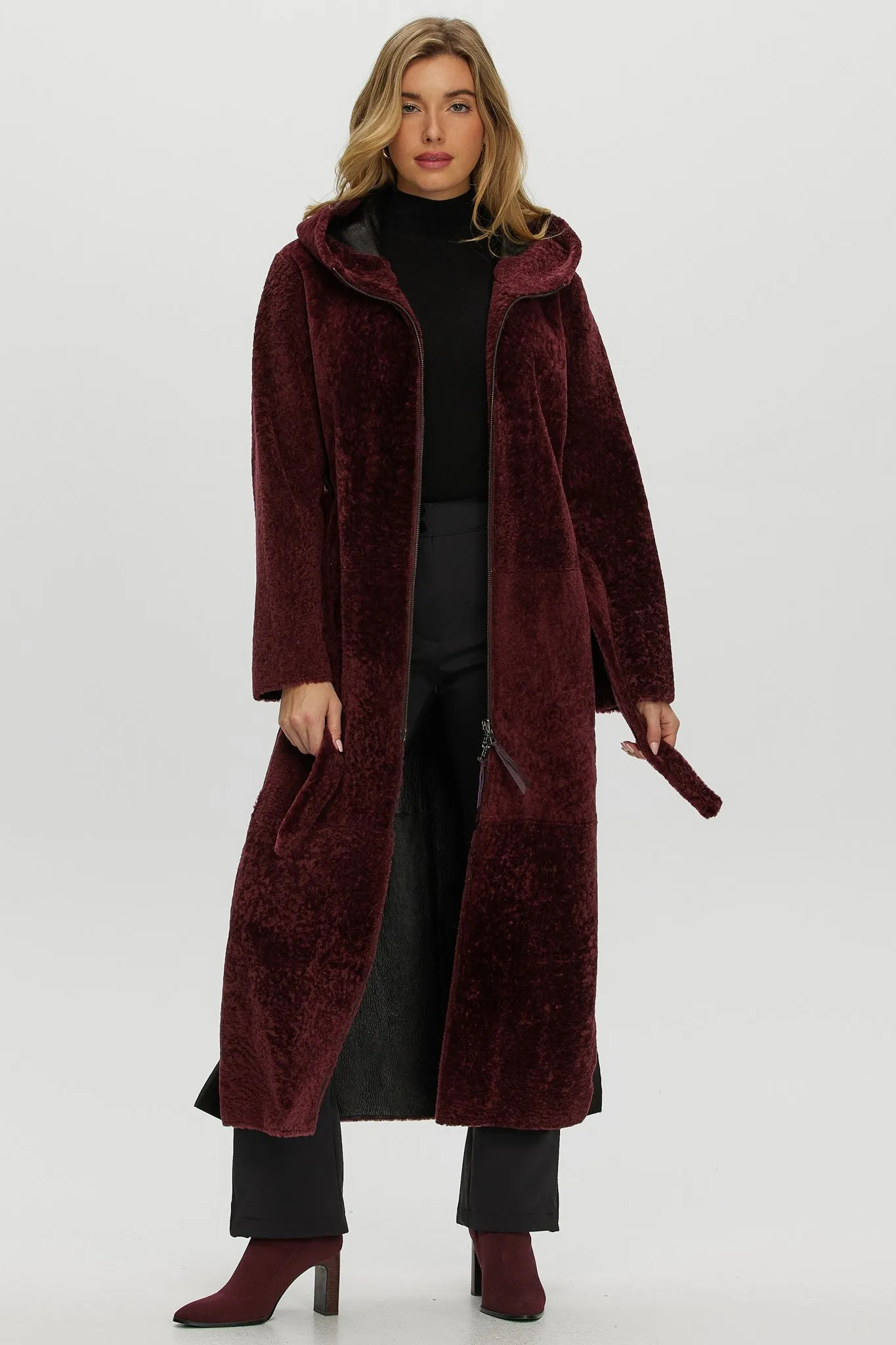 Select Shearling Lamb Zip Parka with Belt