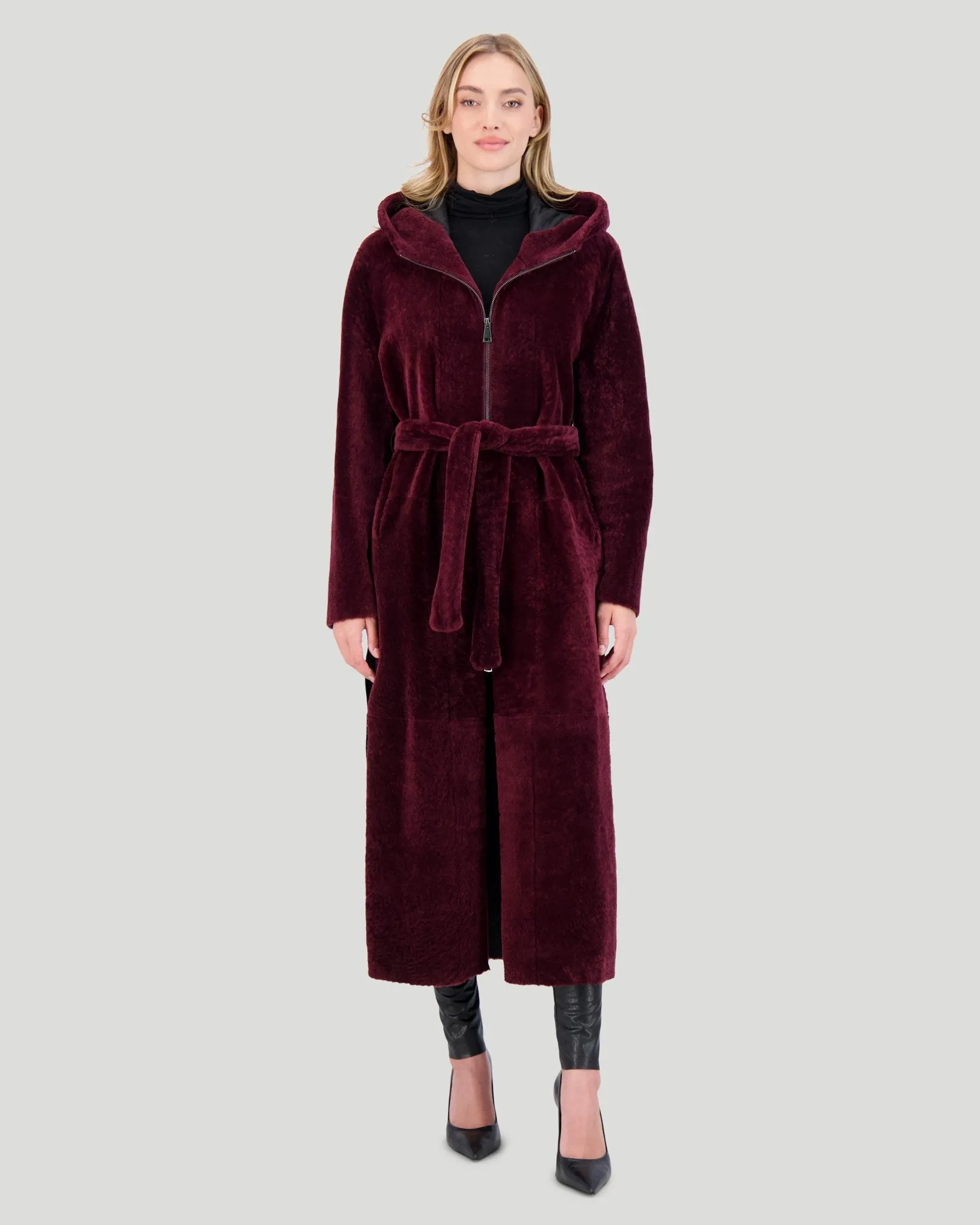Select Shearling Lamb Zip Parka with Belt